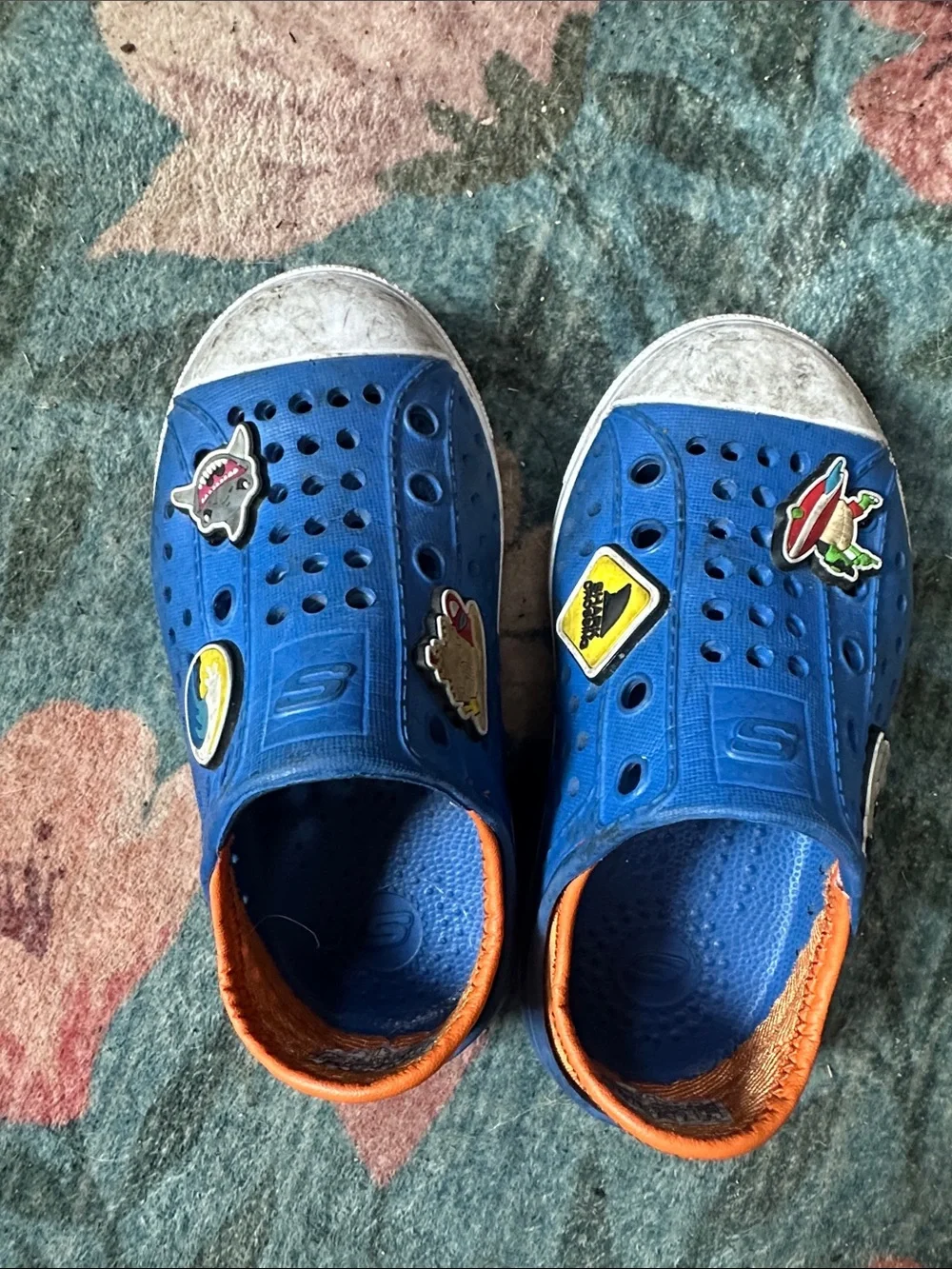 Skechers Kids Blue Slip-On Water Shoes with Orange Trim and Character Charms